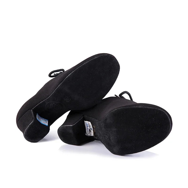 ラテンダンスシューズ女性男性本革 BD T1-b 輸入オックスフォードレーススポーツ教師黒ヒール 4.5 センチメートルユニセックスキャンバス