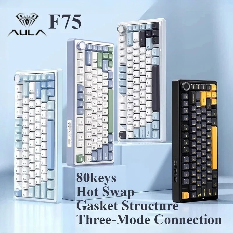 

AULA F75 Беспроводная механическая клавиатура RGB Gamer Keyboard 75% раскладка Индивидуальная прокладка с возможностью горячей замены Структура Reaper Axis OEM Profile