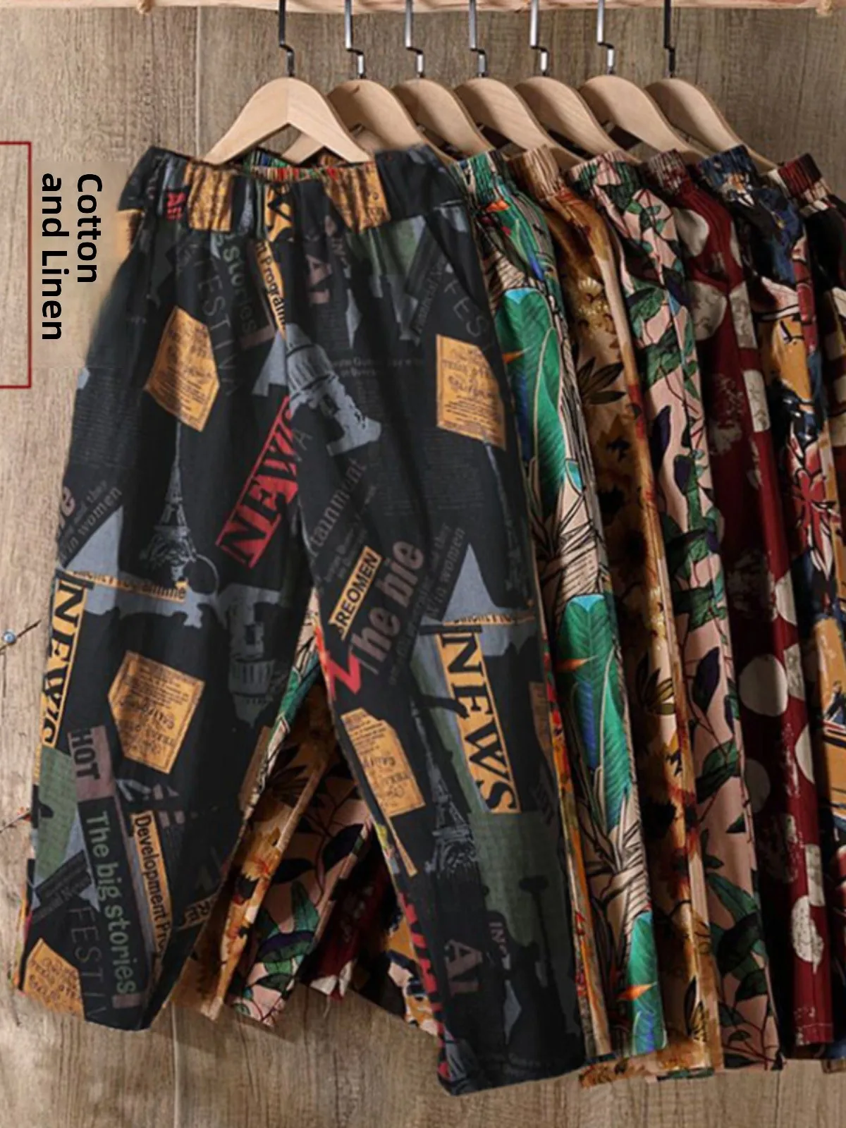 Moda algodão floral harem calças soltas casuais finas sle verão solto perna larga nove pontos calças de repolho plus size