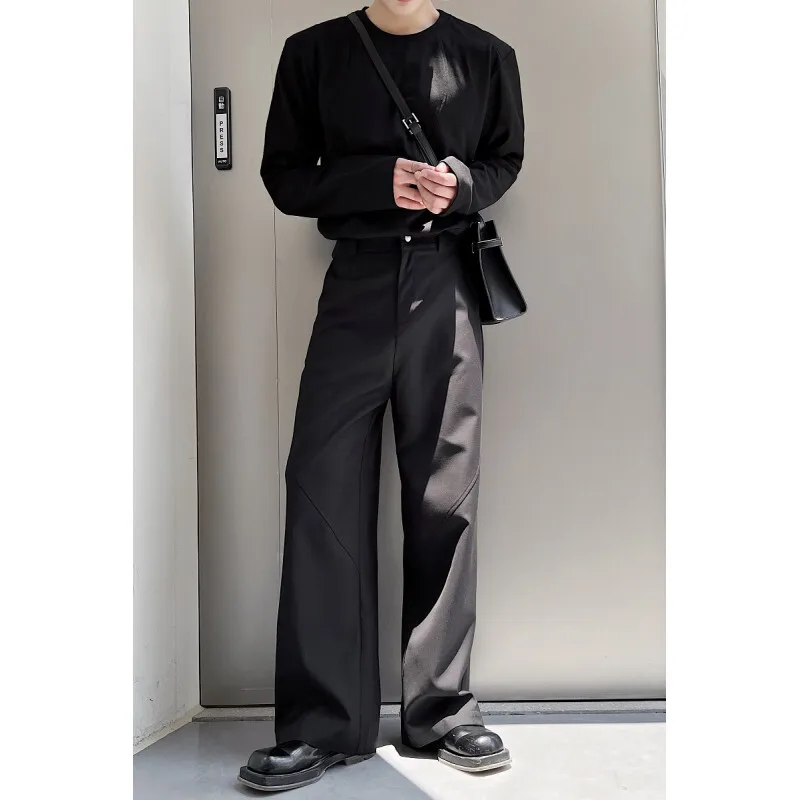 

SYUHGFA Korean Style Men's Suit Pants High Street Straight Wide Leg Male Trousers Solid Color Loose Bottom Simple 2024 Autumn