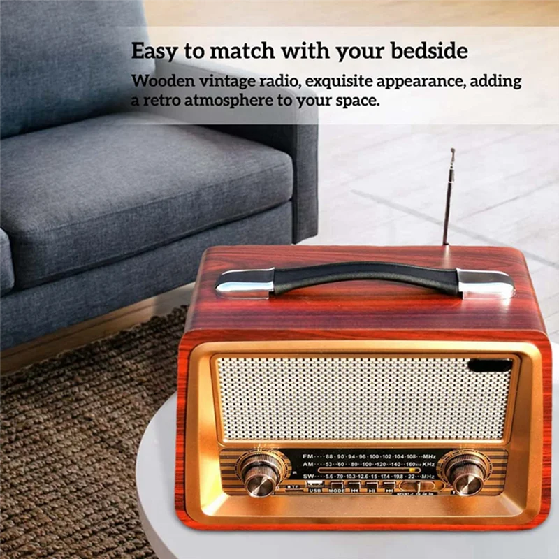 

Retro Portable Radio Wireless Bluetooth Speaker Stereo AM/FM Radio Receiver Player USB TF AUX MP3 Classic StyleJAS