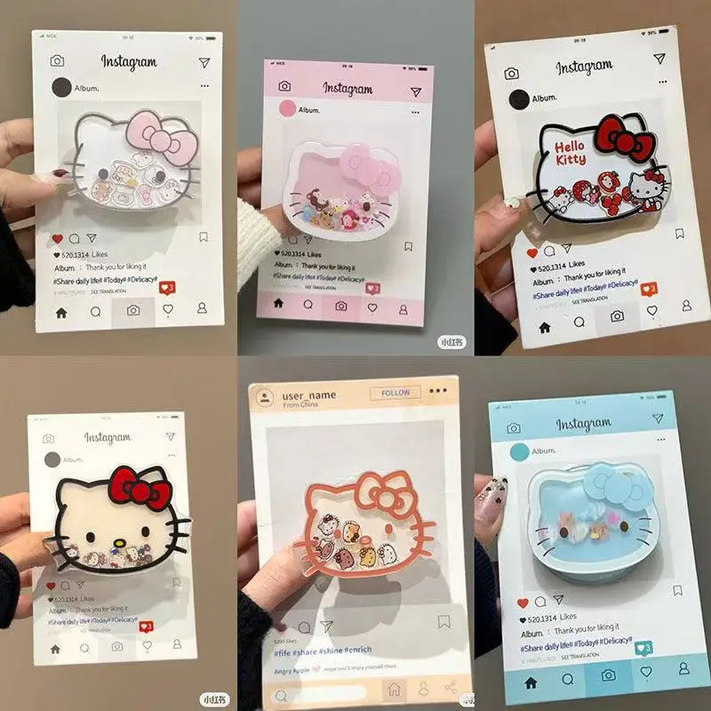 

New Hello Kitty Kawaii Mobile Phone Shaker Holder Anime Fashion Desktop Retractable Cute Cartoon Girls Portable Folding Stand