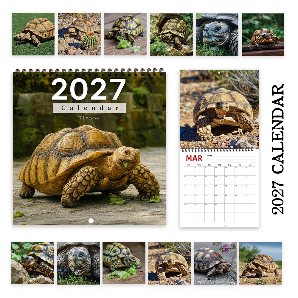 1pc 2027 Realistic Tortoise Wall Calendar,12‑Month Planner,Gift For Back‑to‑School,Christmas,New Year,Free Stickers Included