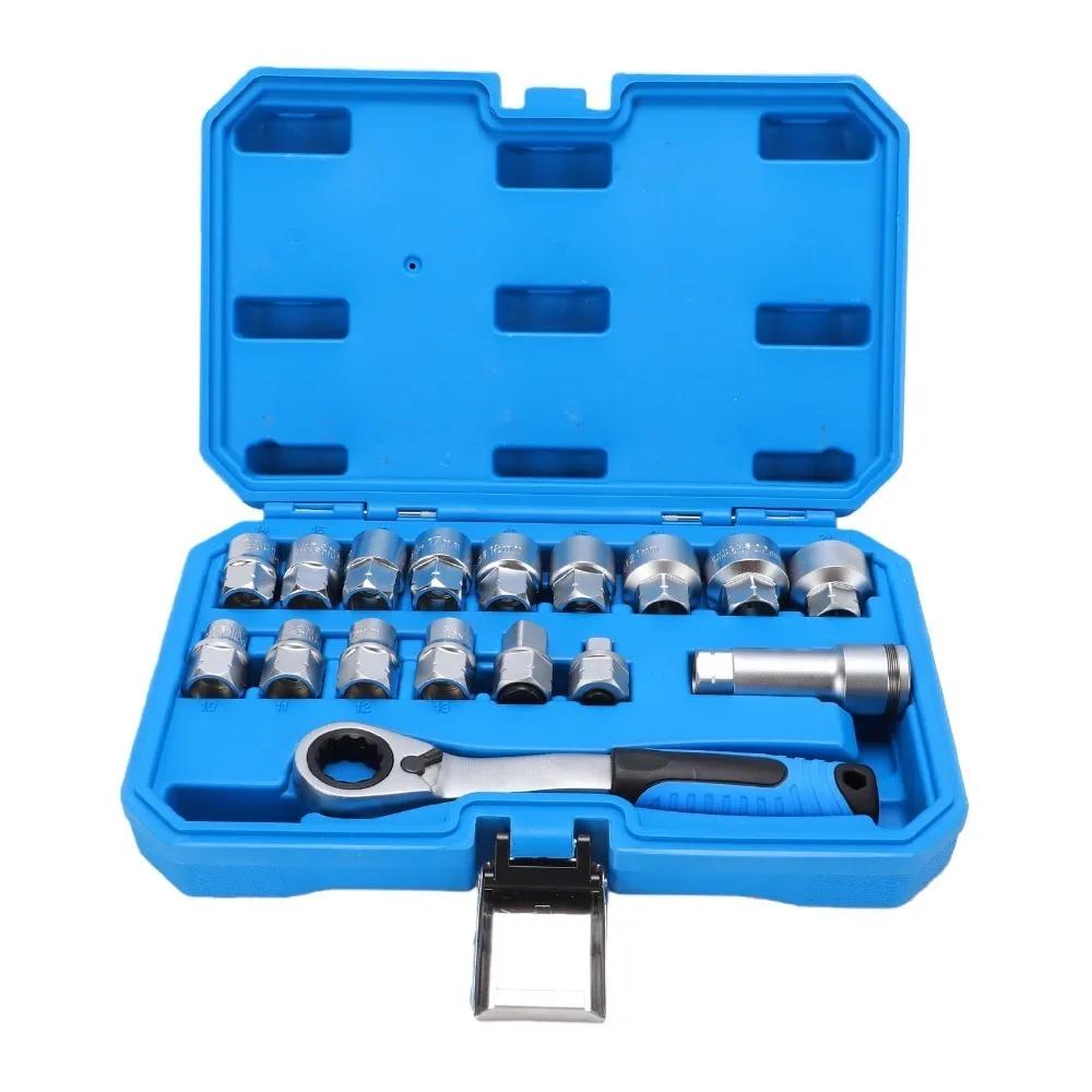 17PCS Versatile Chrome Vanadium Steel Pass Through Set Silver Durable 12 Point Set Set Mechanical Maintenance