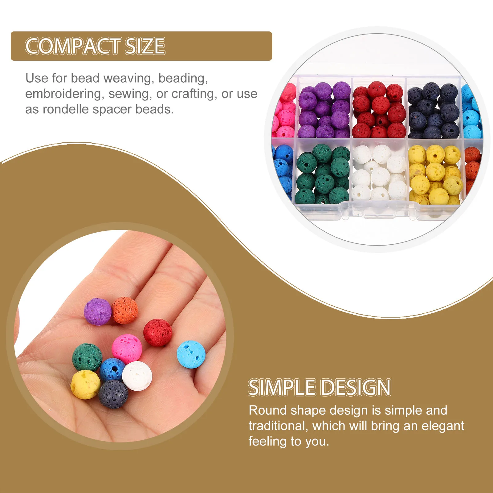 

180pcs Volcanic Stone Lava Beads for Jewelry Making Bulk Earth Tones Gemstones DIY Craft Round Shape Trendy Accessories