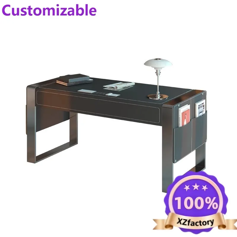 Factory Direct 2026 Italian light luxury saddle leather desk home high-end workbench bedroom designer study minimalist office co