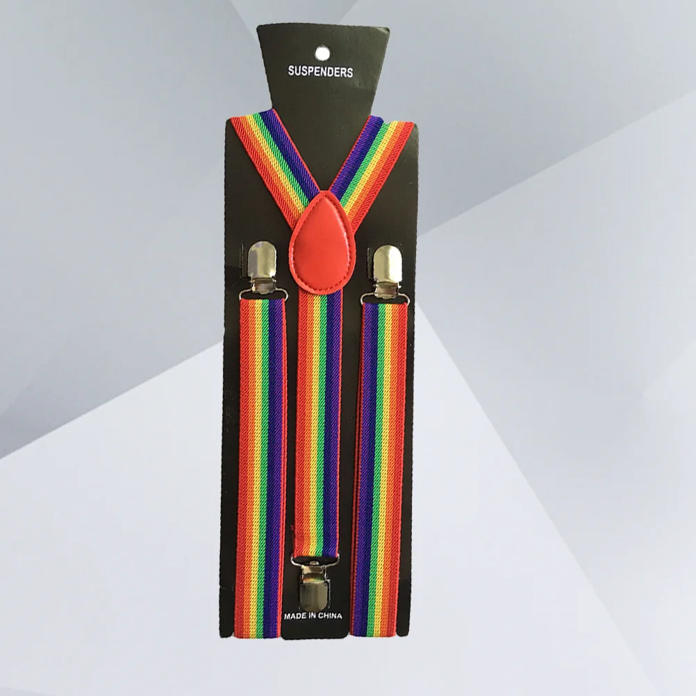 สายเอี๊ยมรูปตัว Y สีรุ้ง ยาว 85 ซม. ปรับได้ แบบหนีบ สำหรับกางเกงขายาว กางเกงยีนส์ ยางยืด แฟชั่นสำหรับทุกเพศ