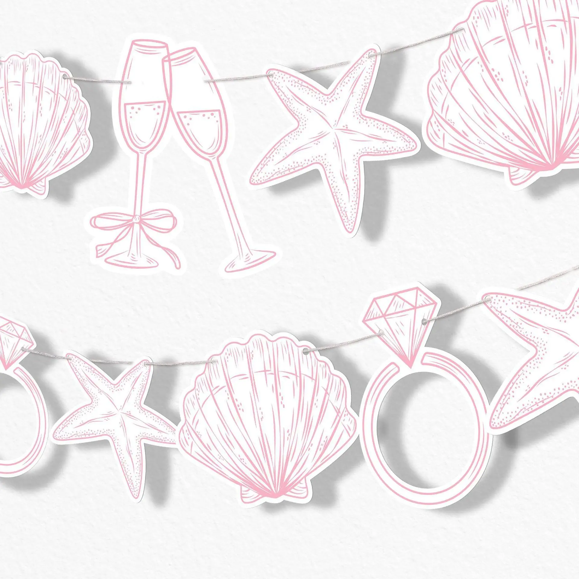 1set Blue/Pink Bell Party Banner Starfish Pendant Bachelorette Paper Flag Summer Beach Wedding Birthday Party Decor Supply