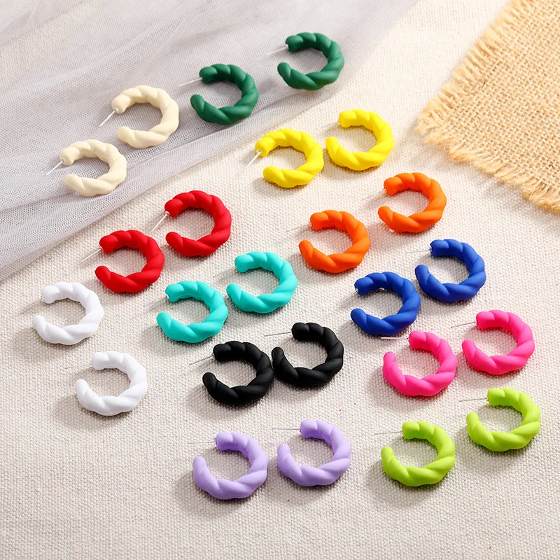 

New Boho Multicolor Acrylic Small Hoop Earrings Original Resin Geometric C Shape Drop Earring Jewelry Sets for Women