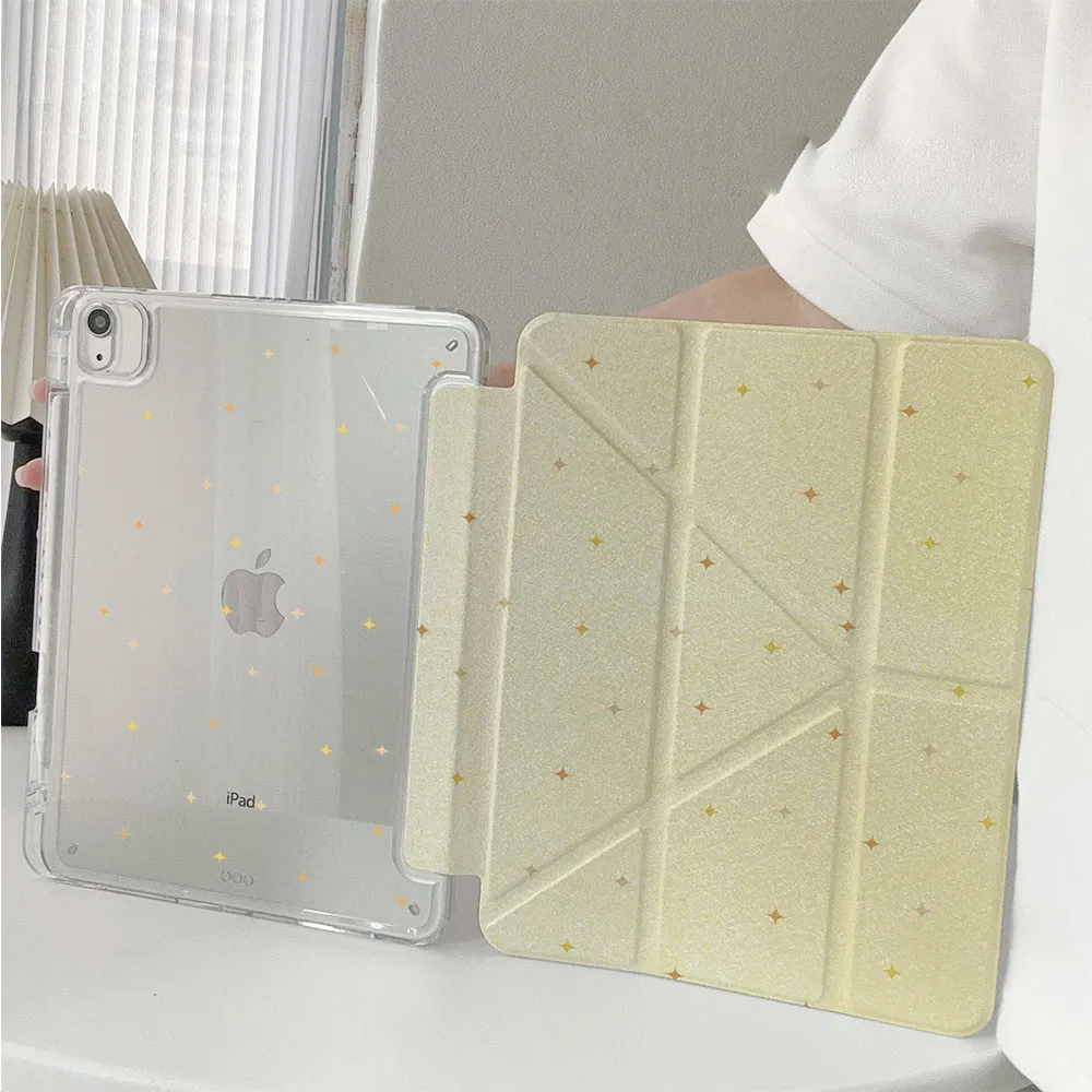 Korean Yellow Stars New Tablet Case For iPad Pro 11 12.9in 13 M4 9.7 10.2 5/6th 7/8/9 10 11th MINI 6 7 Air 5 6 7 Trifold Case