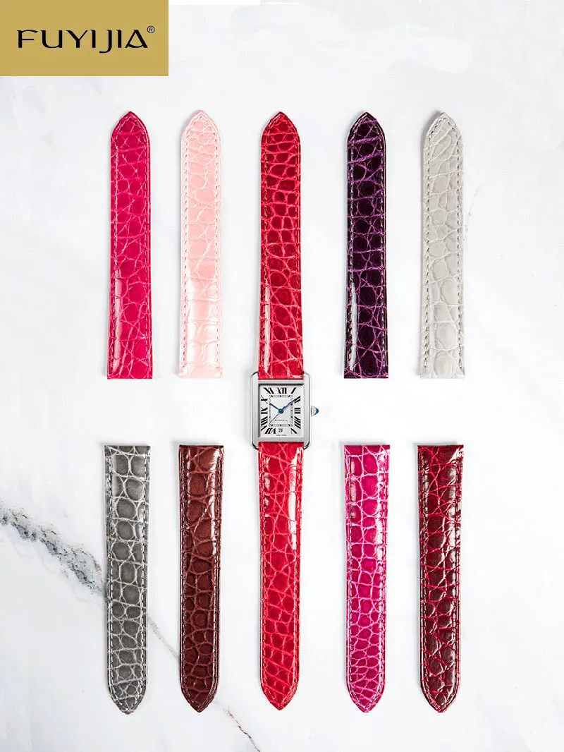 

FUYIJIA Couple Custom C-ARTIER T-ANK Watchbands Handmade Crocodile Skin Strap 1:1 Customized Waterproof Belt Alligator Wristband