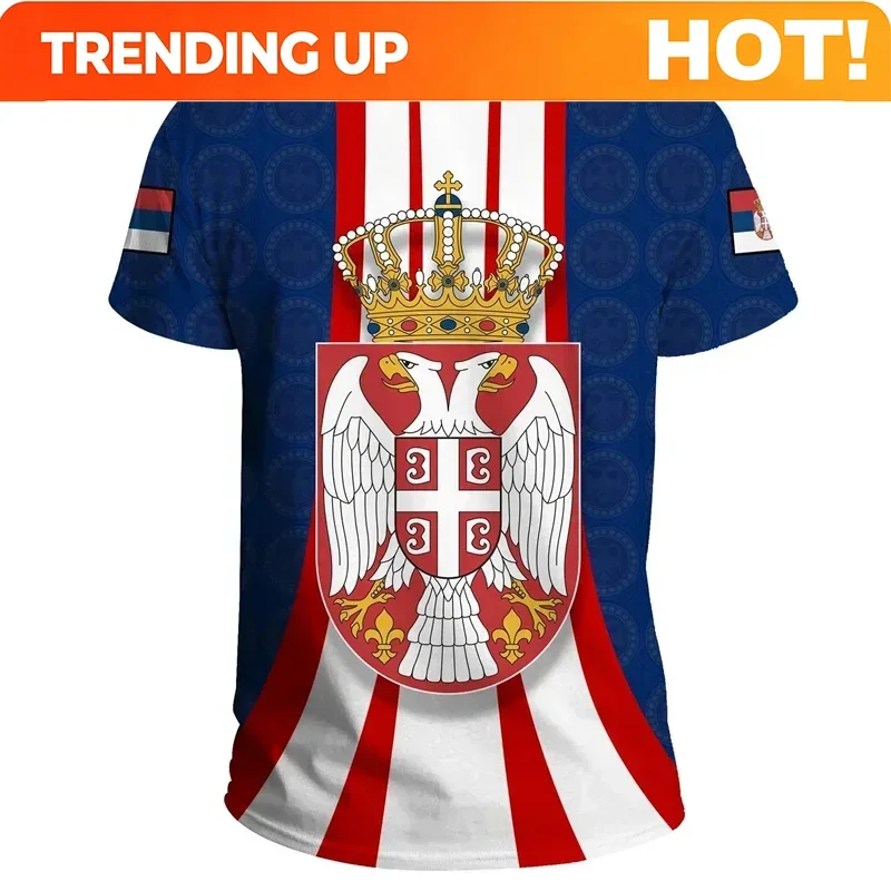 Customization Football Jersey Serbia Flag Graphic T Shirt For Men Serbian Yugoslavia Eagle Emblem T-shirt Soccer Team Tee Shirts