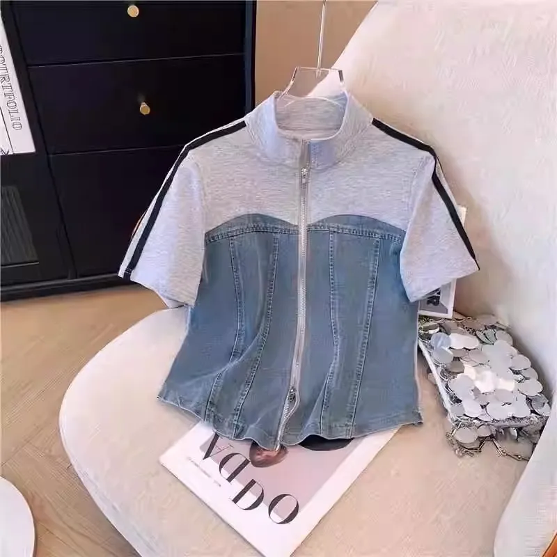 مجموعة بناطيل رجالي النساء قطعتين مجموعات الدنيم لصق سستة مطابقة مجموعات رداء علوي غير رسمي واسعة الساق السراويل الطويلة الدانتيل يصل مرونة الخصر 2025