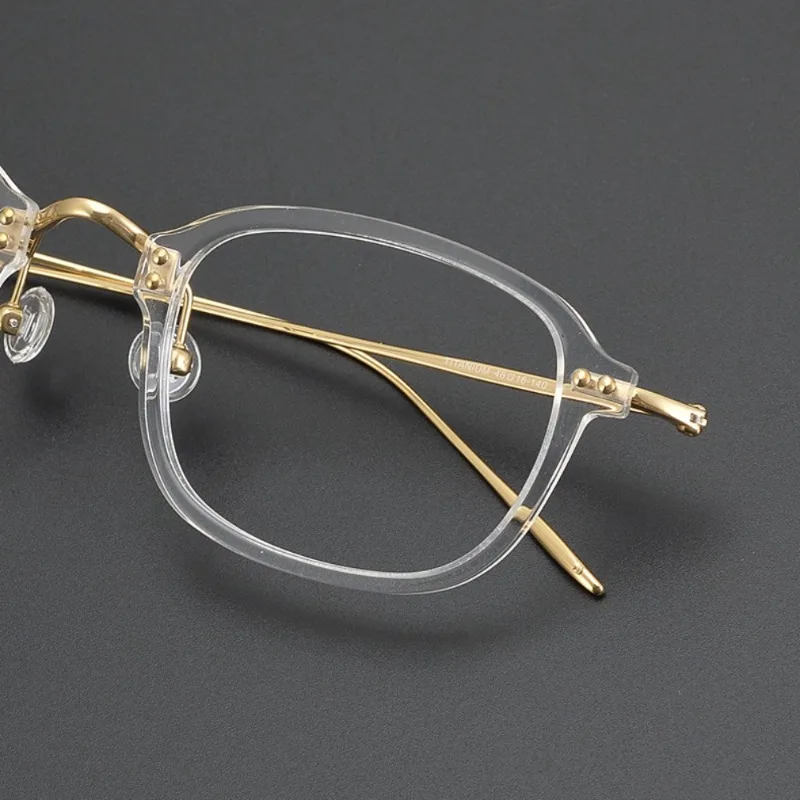 

New Clear Acetate Titanium Eyeglasses Small Square Frame Thin Leg Men and Women Fashion Square Face Prescription Glasses Frame