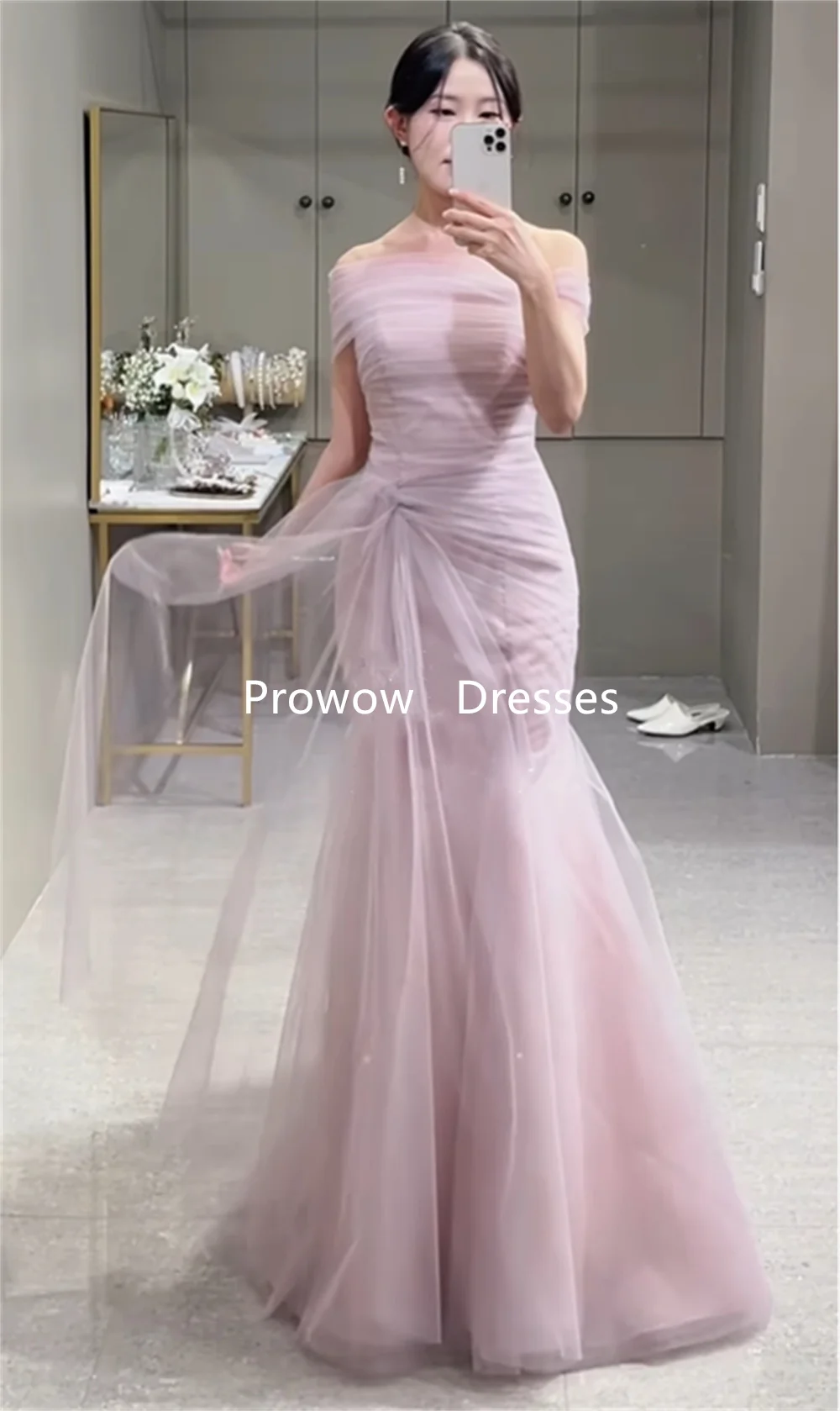 Prowow Elegant Purple Pink Strapless Prom Dresses Korea Photoshoot Floor Length Mermaid Wedding Party Dress Bolero Customized