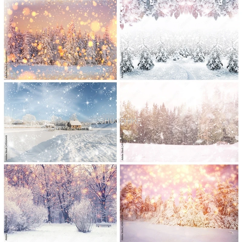 SHUOZHIKE Winter Natural Scenery Photography Background Forest Snowflake Landscape Travel Photo Backdrops Studio Props DJXJ-01