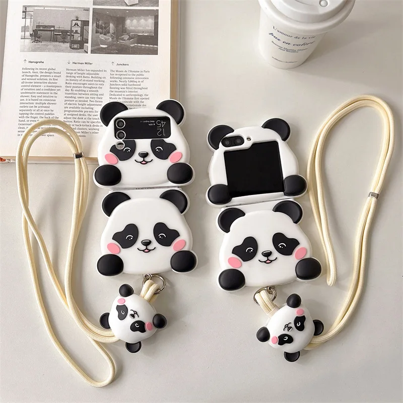 

Creative Cartoon Panda Silicone for Samsung Galaxy Z Flip 7 6 5 4 Protective Back Cover for ZFlip5 ZFlip6 ZFlip7 Case Shell