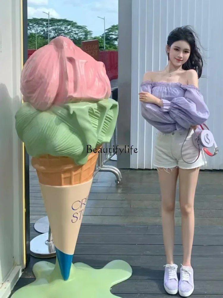 Outdoor Creative Ice Cream GRP Sculpture Ice Cream Cone Model Floor Big Decorations