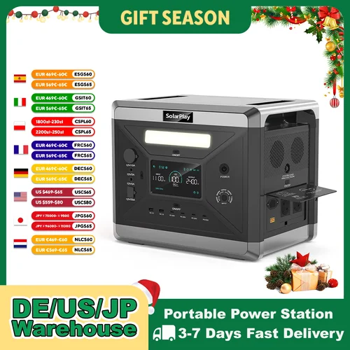 SOLARPLAY 휴대용 발전소 비상 백업 고출력 전원 공급 장치, 야외 캠핑 RV 정전용 LiFePO4, 2400W, 2160WH