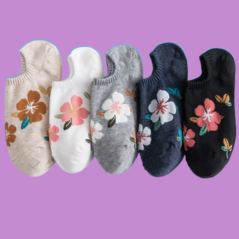 

5/10 Pairs 2024 New Summer Women's Socks Thin Small Flower Shallow Mouth Socks Sweat-absorbent Breathable Invisible Socks