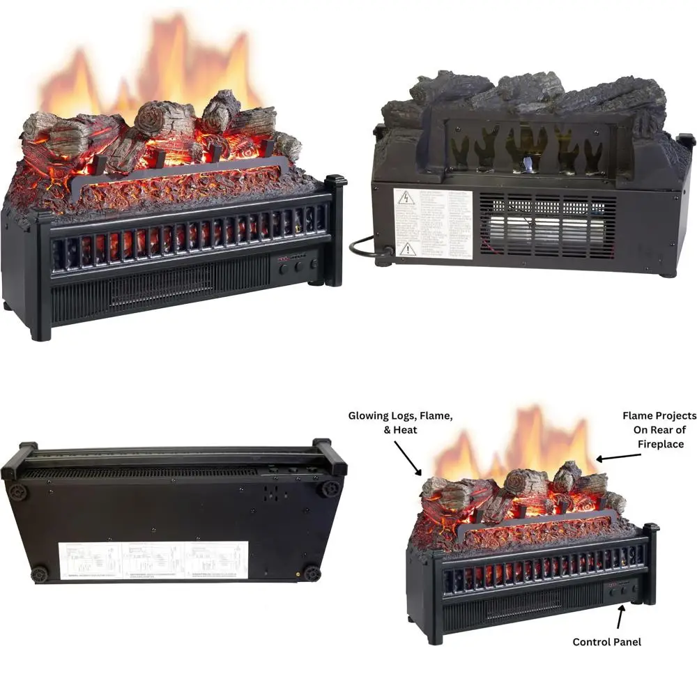 

Infrared Electric Fireplace Log Heater, 9x23x13, Slim Design, Black