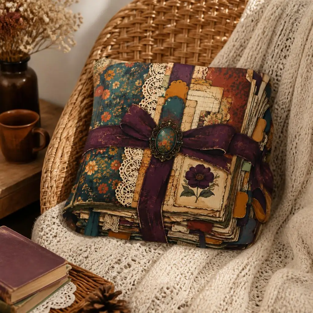 Junk Journal Pillow Vintage Paper Craft Cushion Scrapbooker Gift Plush Stuffed Throw Pillow Shaped Decorative Home Decor