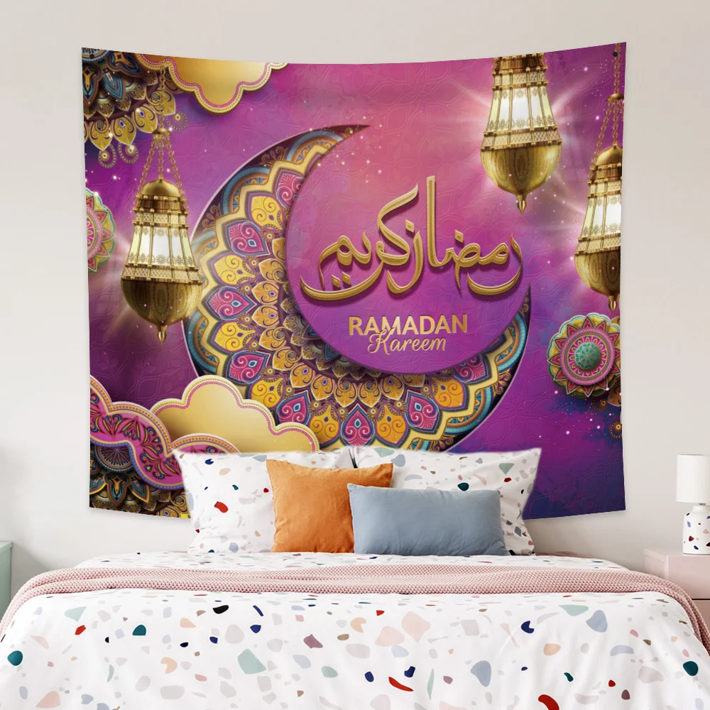 

Eid Mubarak Moon Lantern Muslim Ramadan Kareem Festival Decoration Tapestry Room Home Decor Mural Wall Hanging Blanket Tapestrie