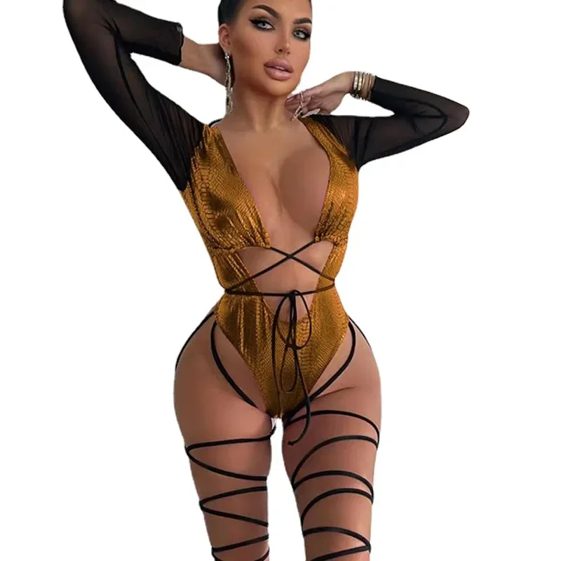 Bikini a maniche lunghe costume da bagno intero Sexy europeo e americano con lacci da donna con apertura sul retro Bikini placcato a caldo