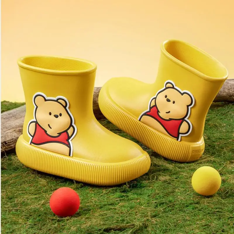 Anime Kawaii Disney Pooh Eva Kids Rain Boots Rubber Shoes Waterproof Anti-Slip Boy Girls Mid-Calf Water Shoes Toddler Boots Gift