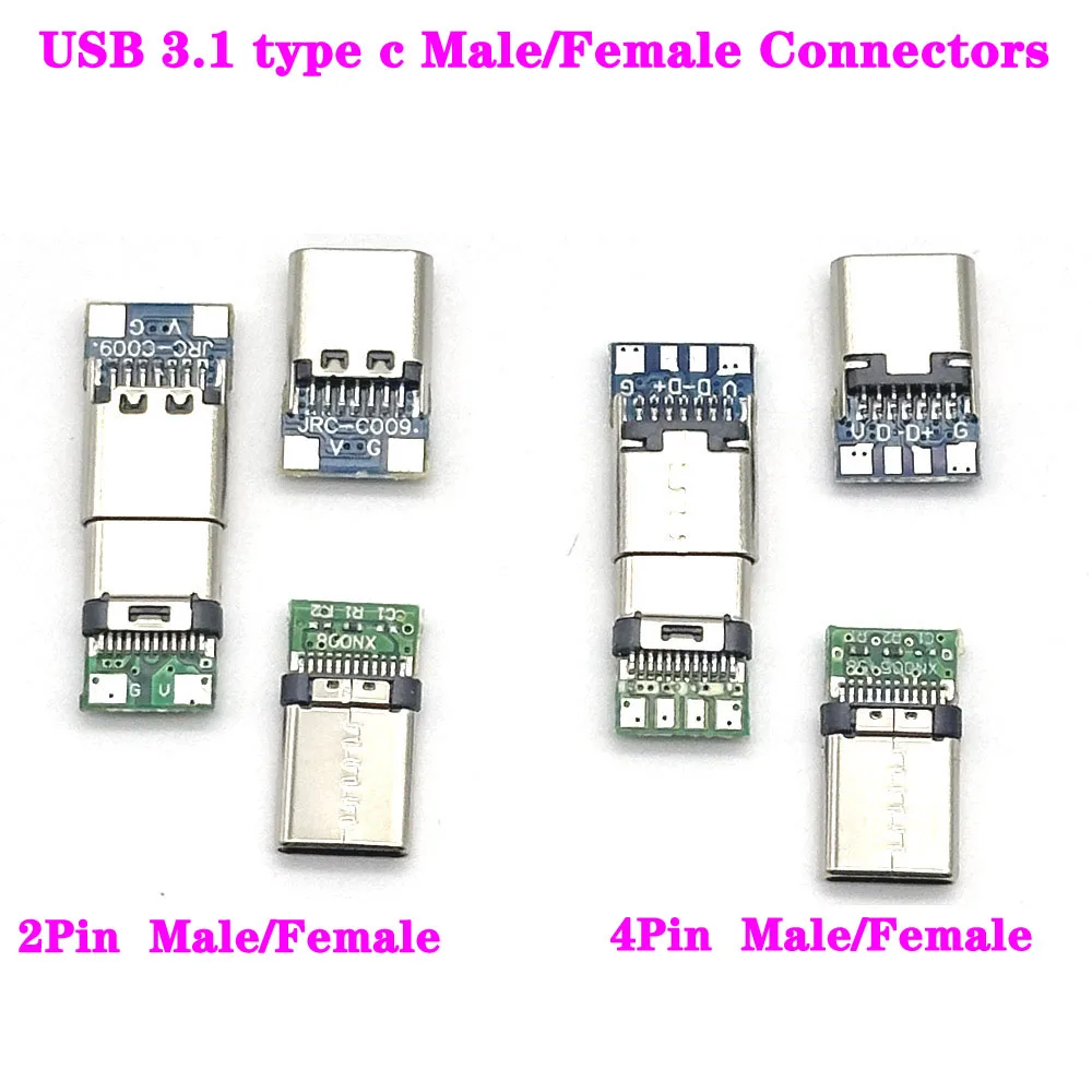 USB 3.1 type c Male/Female Connectors Jack Tail 24pin USB Male Plug Electric Terminals welding DIY data cable Support PCB Board
