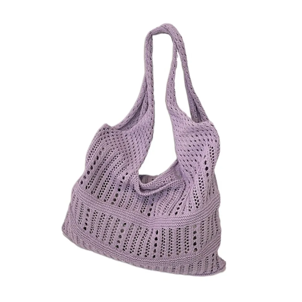

Hollow Out Women Knitting Shoulder Bag Vintage Simple Casual Crochet Bag Soft Large Capacity Beach Tote Bag For Girls
