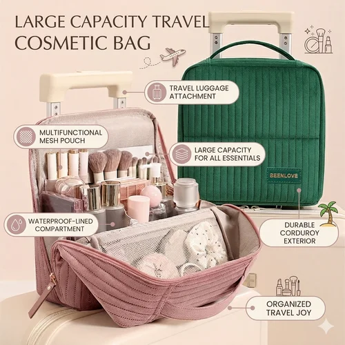 Imagen 1 del producto Bolsa de Maquillaje Impermeable con Asa Desmontable, Organizador de Cosméticos de Viaje de Gran Capacidad, Bolsa de Almacenamiento para Artículos de Aseo Femeninos