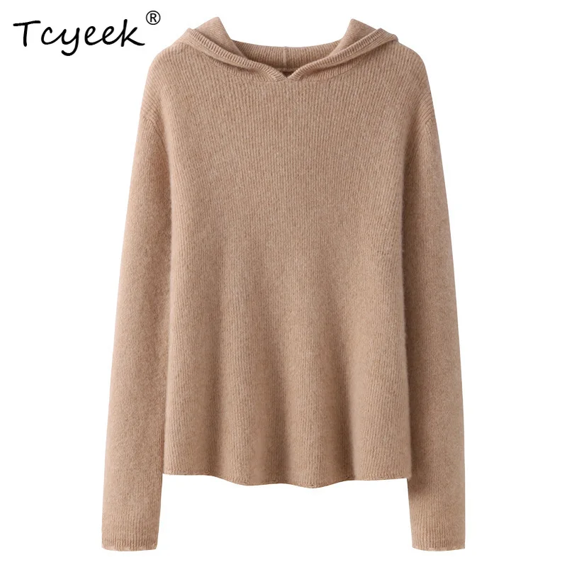 

Tcyeek, элегантные свитера с капюшоном из 100% чистого кашемира, женские однотонные свитера с длинными рукавами, повседневный утепленный пуловер, осень-зима 2024, T48095QC