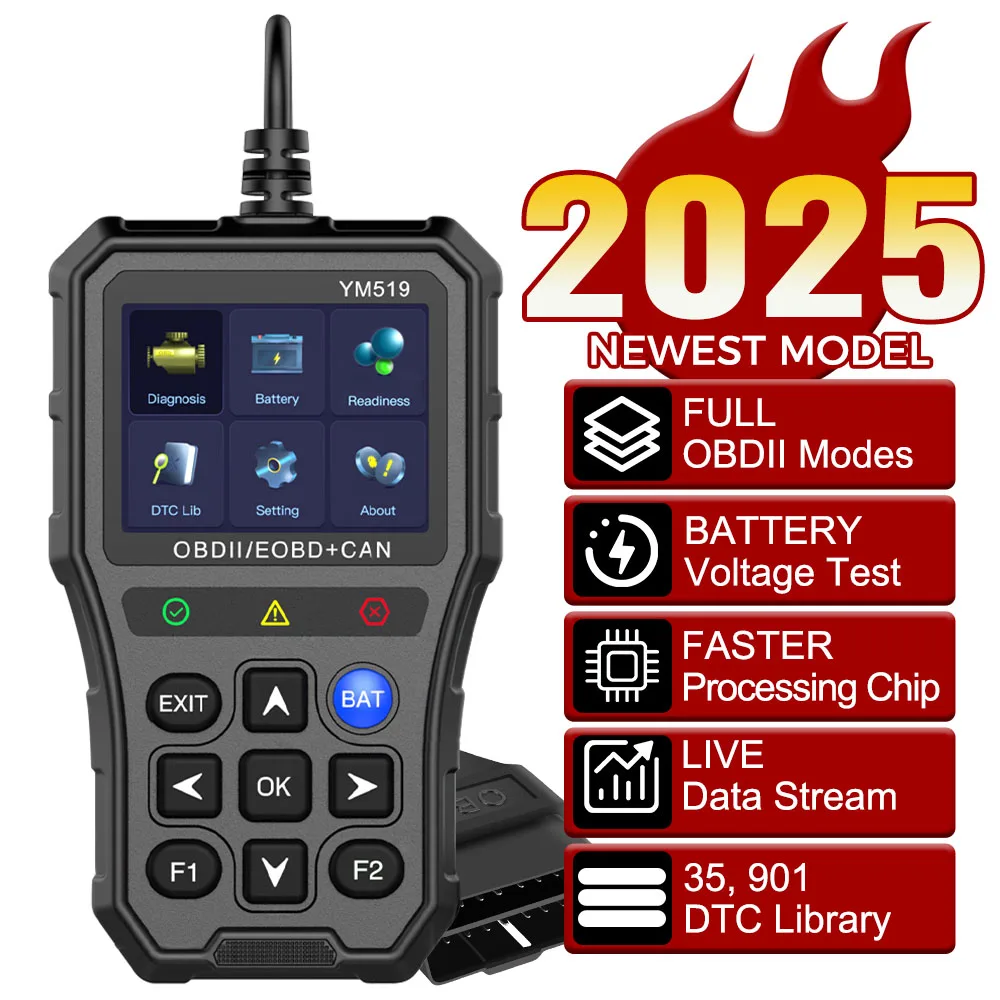 

Code Reader Battery Tester Fault Code Scanner Multi-language Check Engine System YM519 Car Diagnostic Tool OBD2 Code Reader