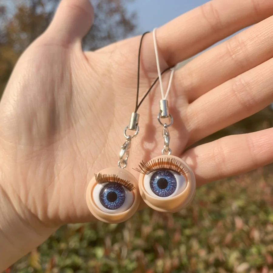 Creative Genjuku Simulation Doll Eyeball Eyelash Phone Charm Lanyard Spicy Girl Personality Blinking Phone Accessories