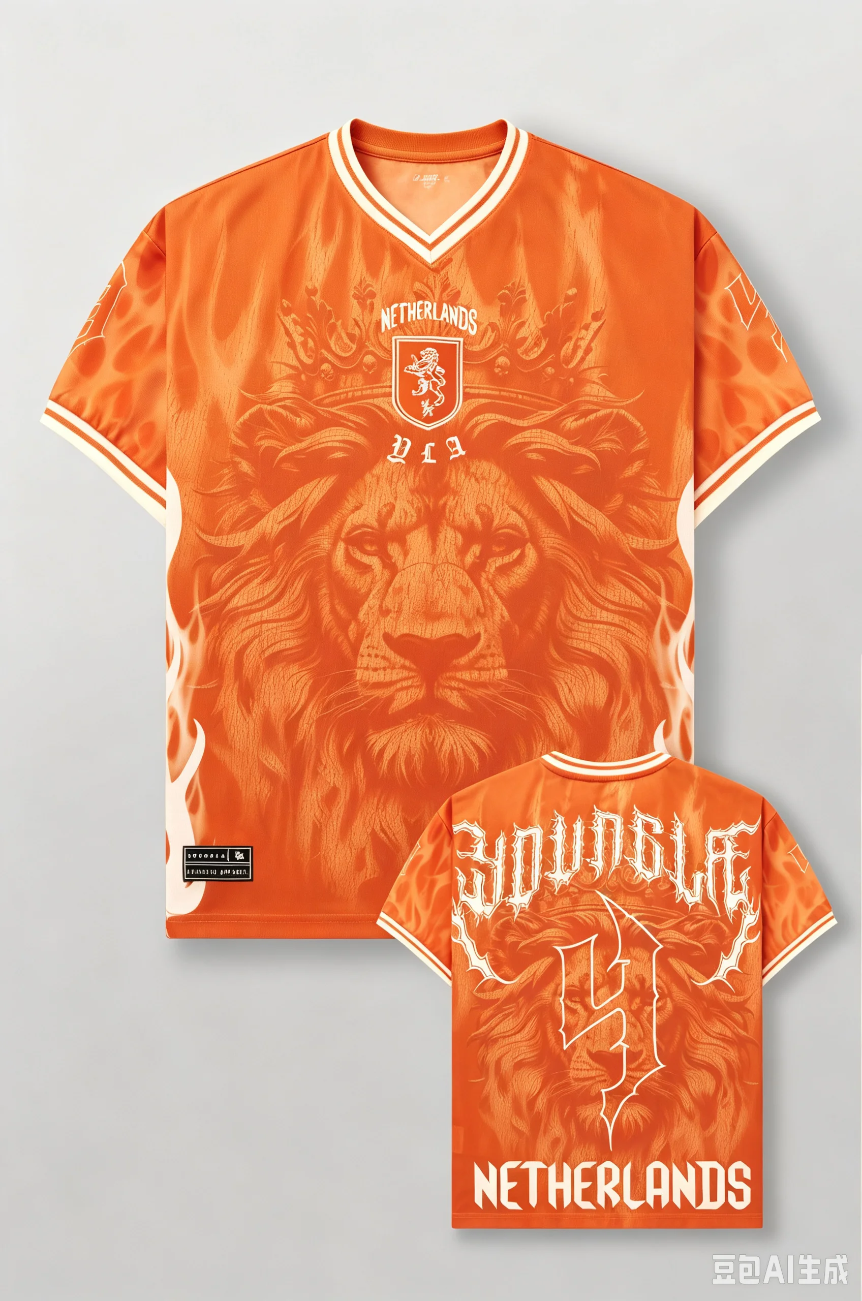 3D Printing Netherlands No.3 Football Jersey, Lion Flame Print Orange Short‑sleeve Street Socce A Family Set