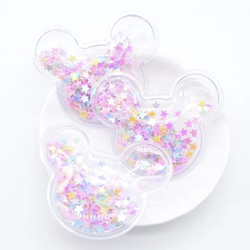 8 pz 52*45mm Mouse agitatori di riempimento in plastica trasparente Appliques di paillettes per artigianato fai da te copricapo fermagli per capelli