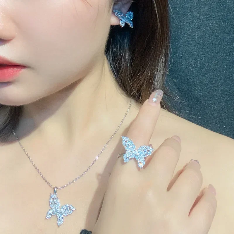 

MDL Муассанит Стиль. Новое открытое кольцо с супер феей и бантом, женское 18-каратное микропокрытие, полный циркониевых бриллиантов, комплект серег Flash