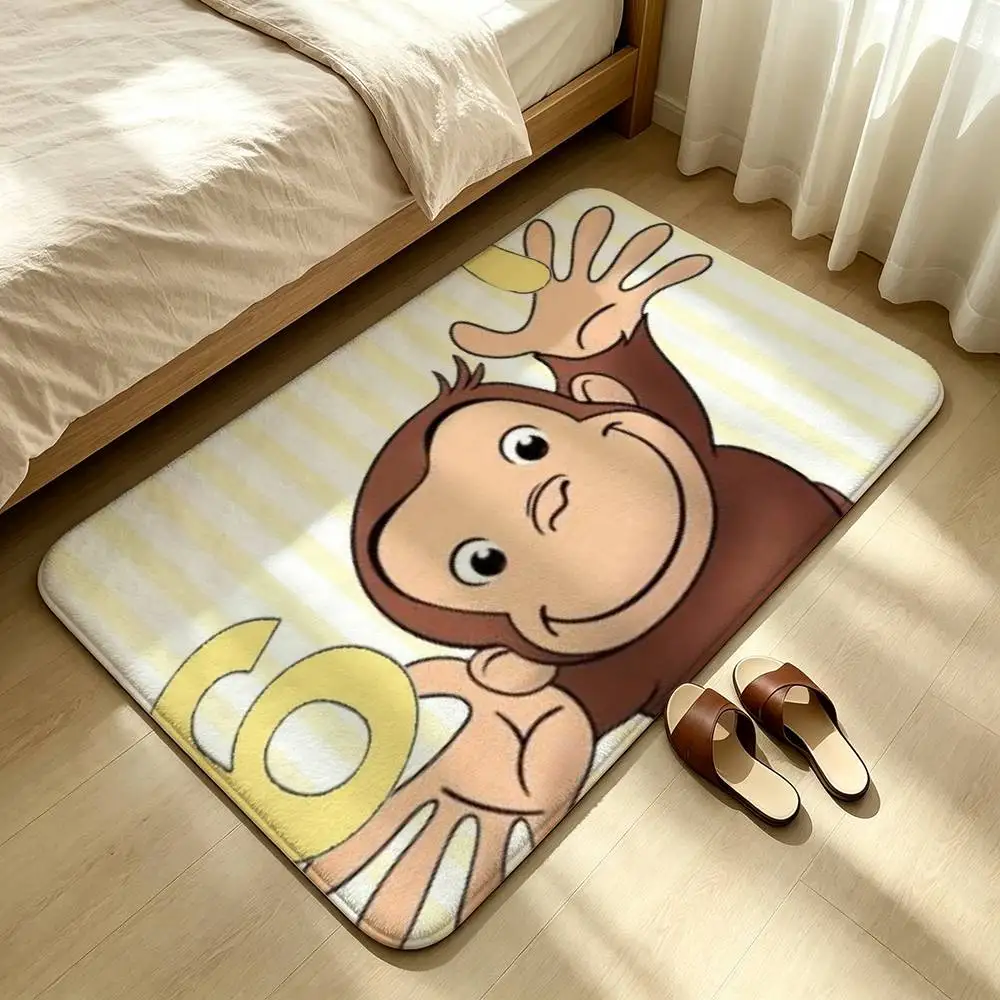 C-Curious George Cute Monkey Kids Graphic Shower Room Absorbent Small Floor Mat Soft Comfortable Decorative Foot Mat