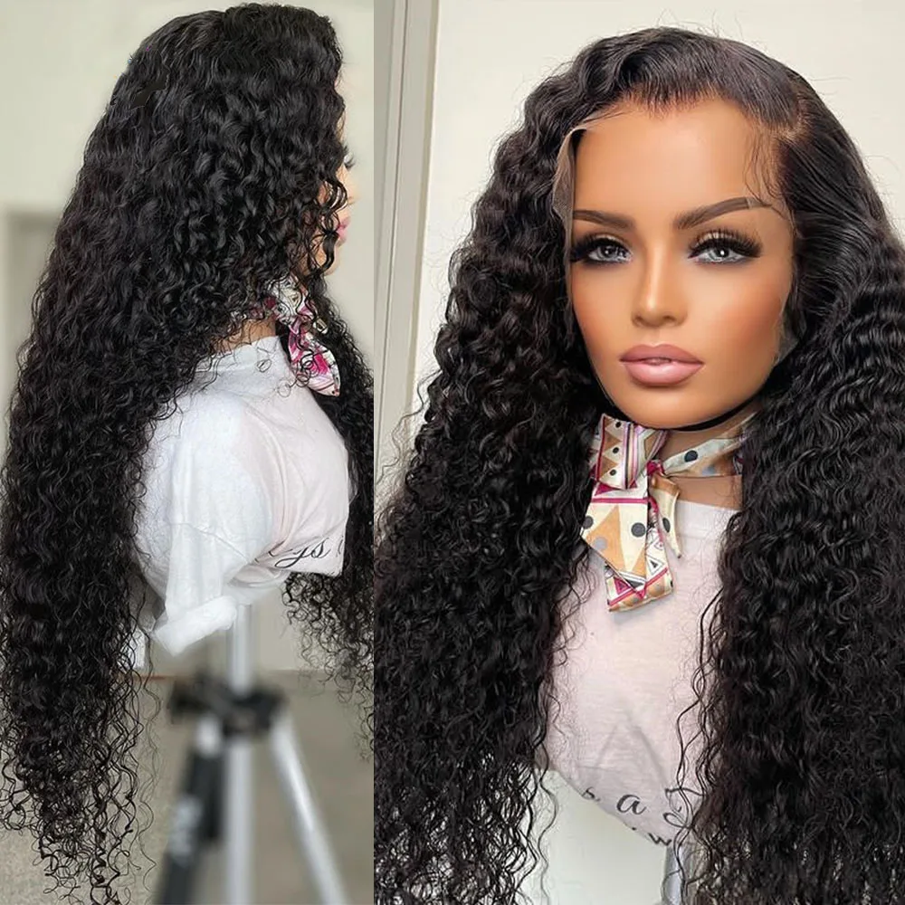 Peruca dianteira do laço longo Kinky Curly para mulheres, preto natural, cabelo do bebê, resistente ao calor, sem cola, pré-arrancadas diariamente, 180 densidade, 26"