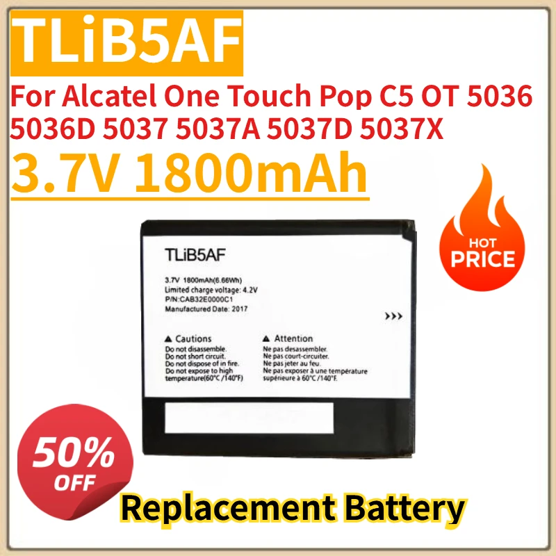 

New TLiB5AF 3.7V 1800mAh Mobile Phone Batteries for Alcatel One Touch Pop C5 OT 5036 5036D 5037 5037A 5037D 5037X