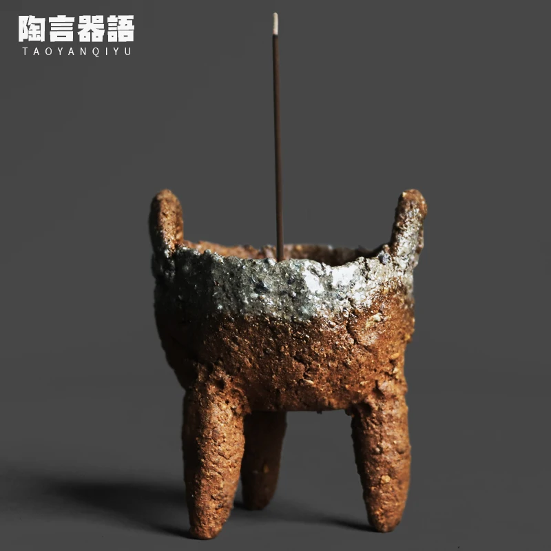 Rock Mineral Clay Hand-pressed Tripartite Tripod Small Incense Burner Zen Wabi-Silent Style Tabletop Mini Candle Holder