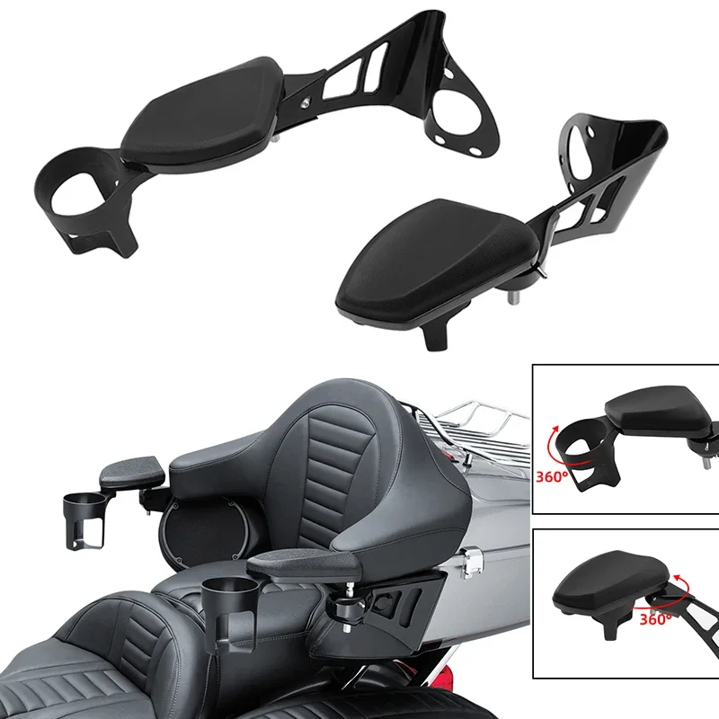 2PCS Adjustable Motorcycle Accessories Cup Holder Black Armrests Bottle Handlebar For Harley Touring Electra Road Tri Glide 2024