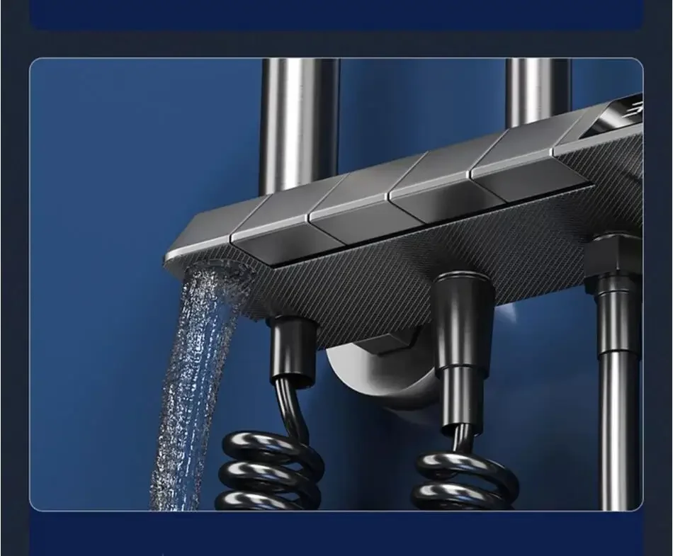 005 Luxury Brass Led Shower Mixer Set with Digital Display Rainfall Shower System 4 Functions Bathroom Shower Faucet