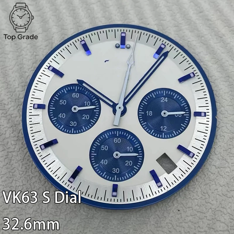 TG 32.6mm VK63 S logo Speed Matte Blue Dial Green Luminous for VK63 Movement High-Quality Watch Modification Accessories