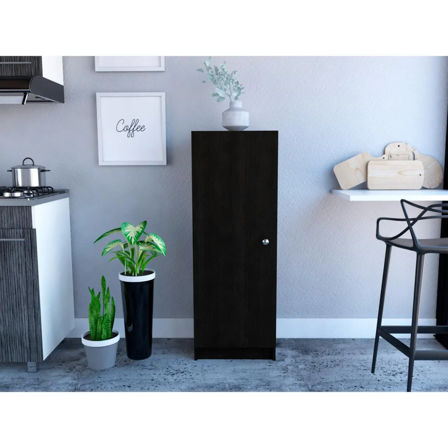 

Belleria Single Door Pantry with Four Interior Shelves Black