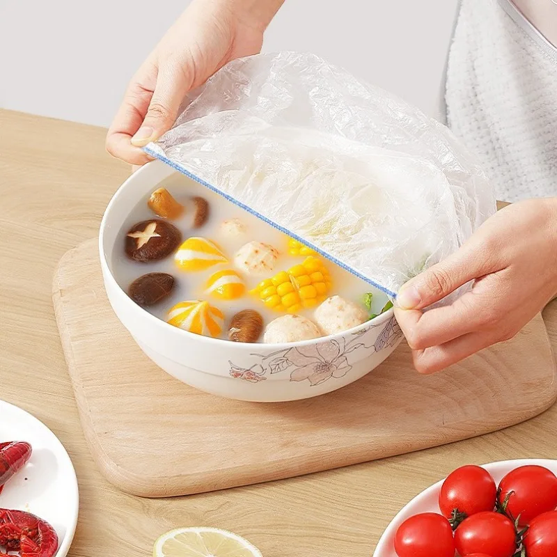 Plastic Disposable Food Cover Storage Bags Kitchen Colorful Elastic Wrap Food Covers Fresh-keeping Lid Plate Nylon Packaging Bag