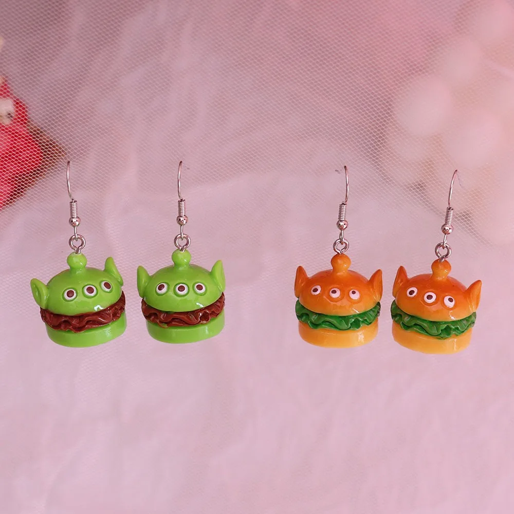 1pair Fun Food Play Cartoon Toast Three Eyes Hamburger Earrings Jewelry