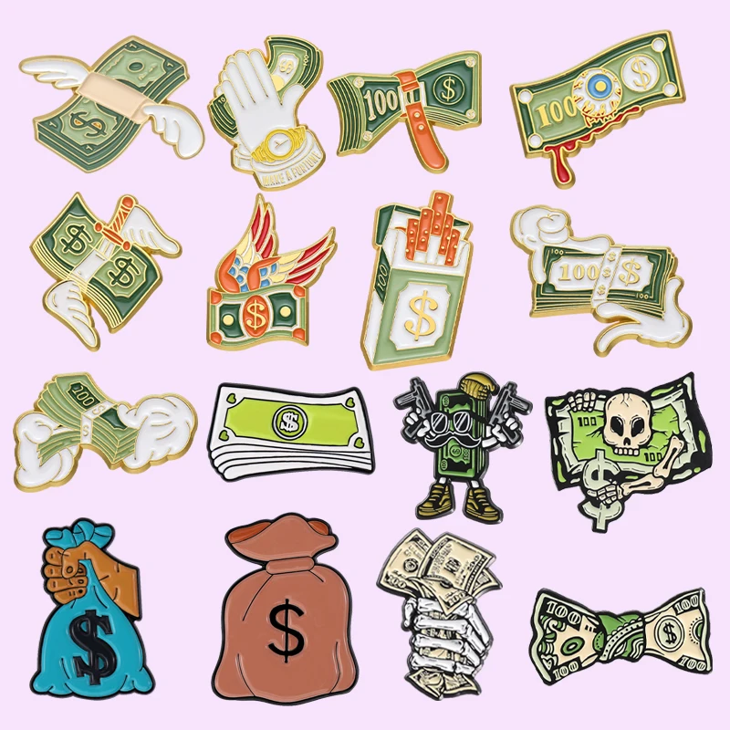 Broches en émail riches en Dollar de dessin animé, broches créatives en forme d'aile d'argent USD pour vêtements, sac à dos, Badge à revers, accessoires de chapeau, cadeau pour amis