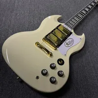 Free Shipping Milk Yellow SG Electric Guitar 3 Humbucker Pickup Gold Hardware Accessories Tune-O-Matic Bridge